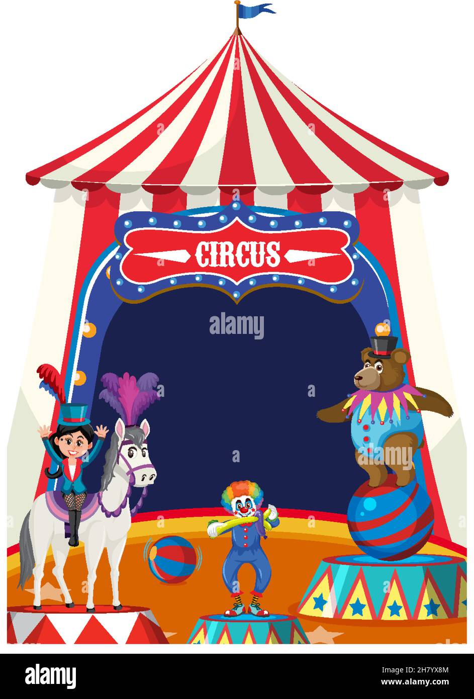 Circus dome tent with animal performer on white background illustration ...