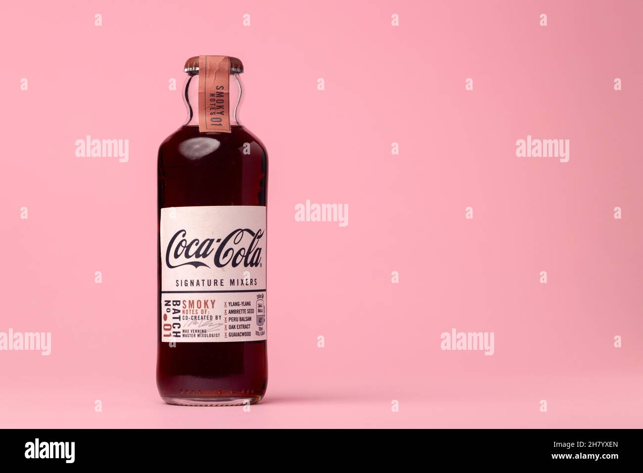 KRASNODAR, RUSSIA OCTOBER 12, 2020 Glass bottle of CocaCola
