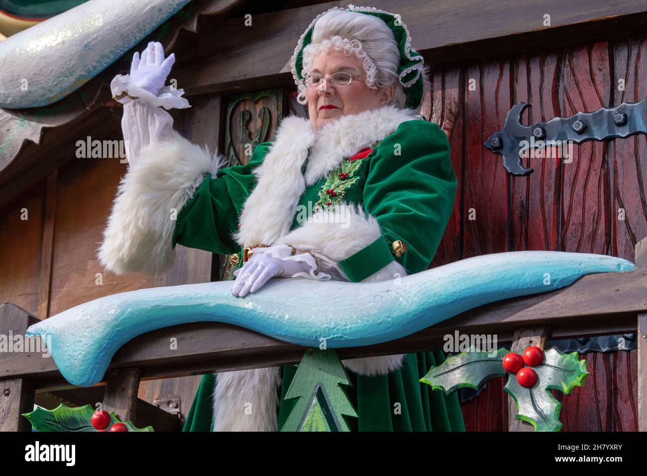 Mrs. Claus seen on Santas Sleigh float during the 95th Annual Macy's
