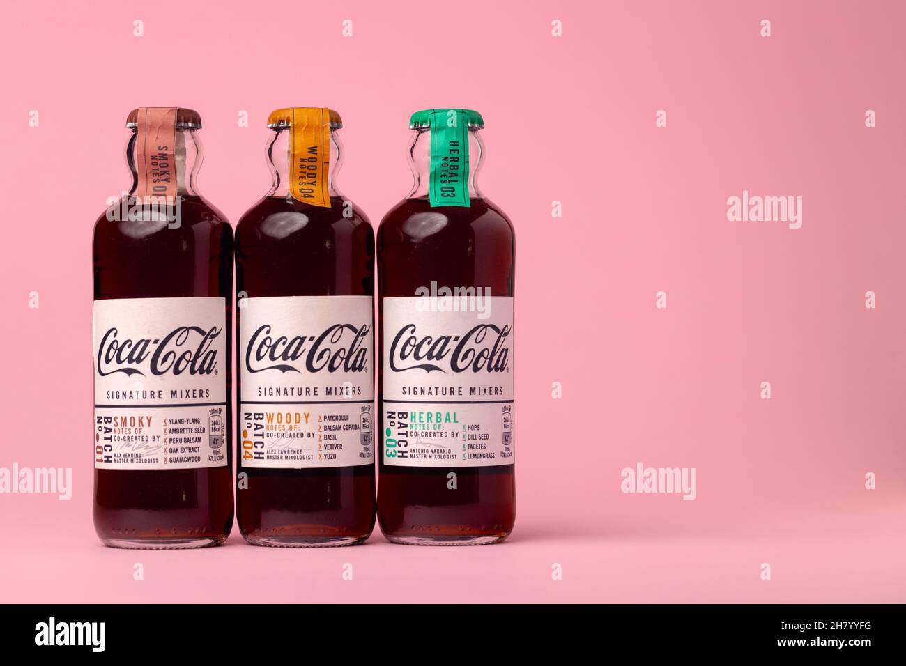 KRASNODAR, RUSSIA OCTOBER 12, 2020 Glass bottle of CocaCola