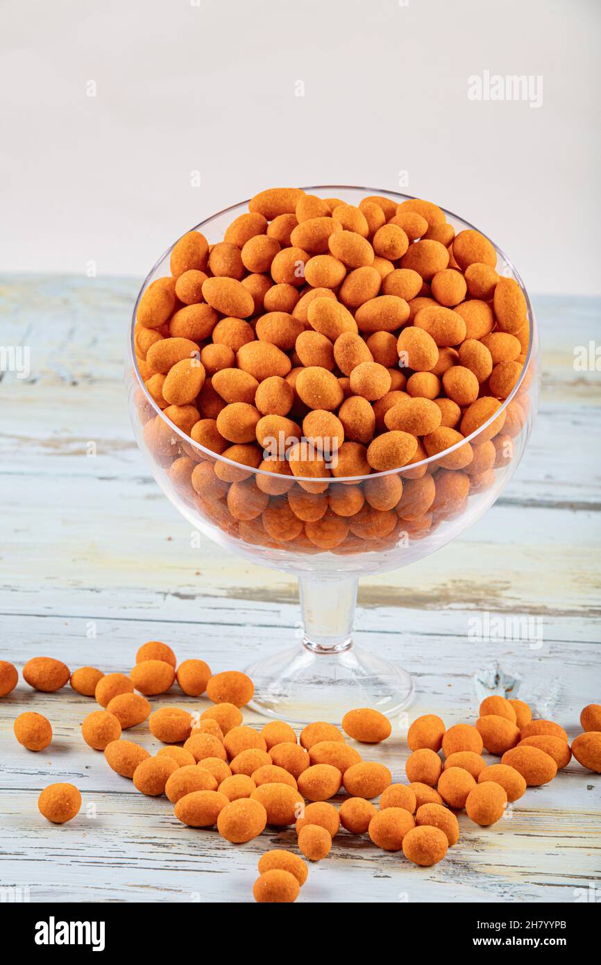 Peanut With Chips Sauce. Pile of sauce peanuts. Grilled peanuts in