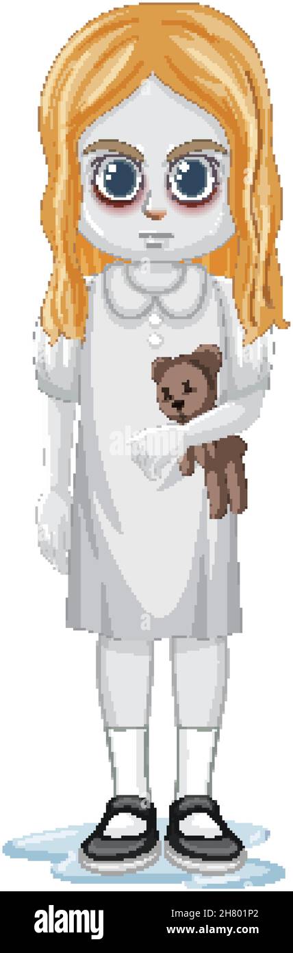 Little ghost girl holding teddy bear illustration Stock Vector Image ...