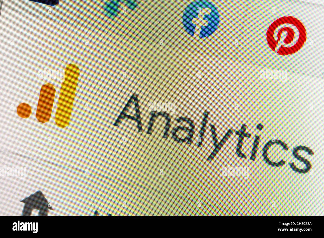 Google Analytics logo on homepage seen in browser Stock Photo