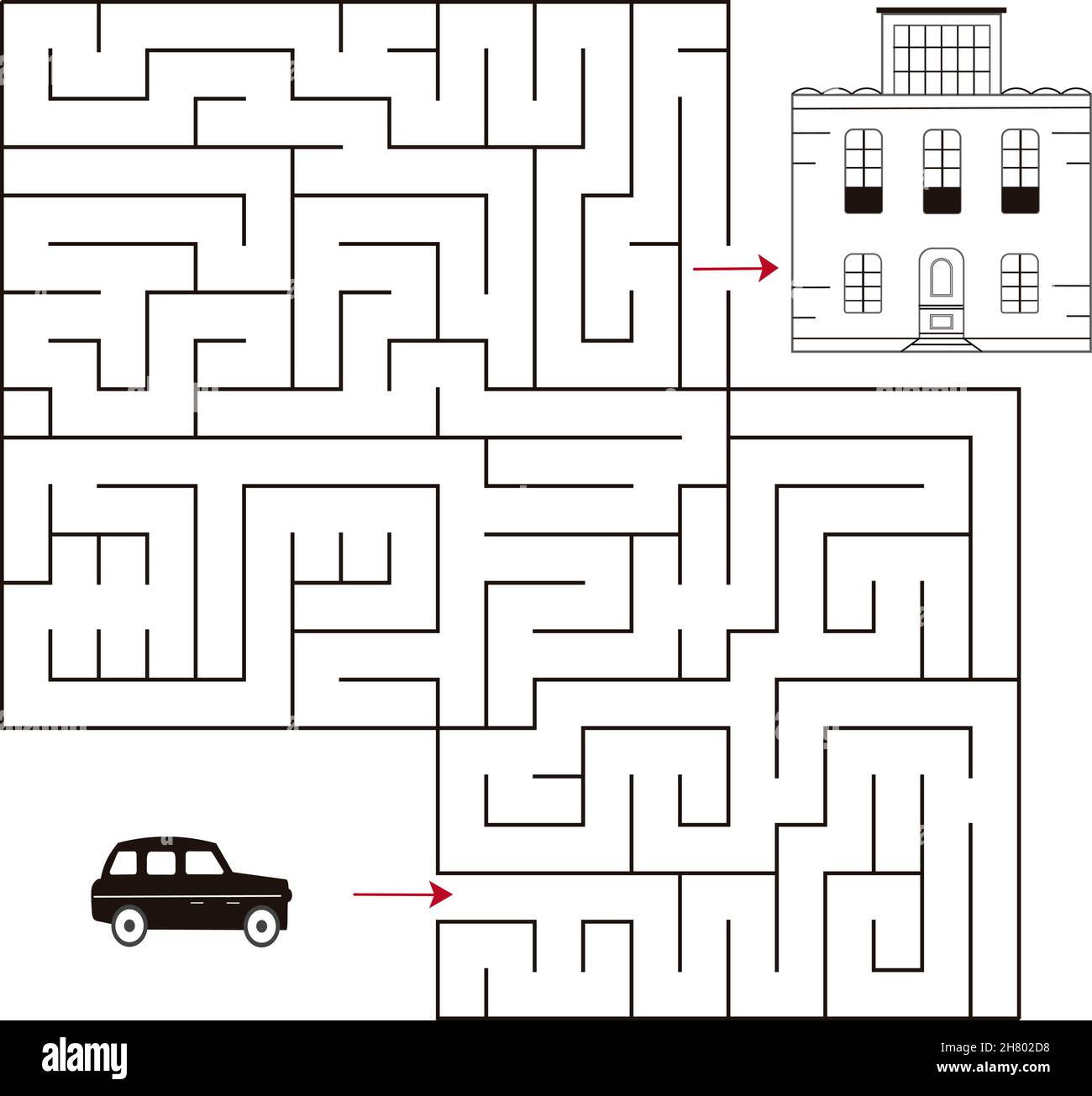 Isolated simple square maze on white background.Educational a ...