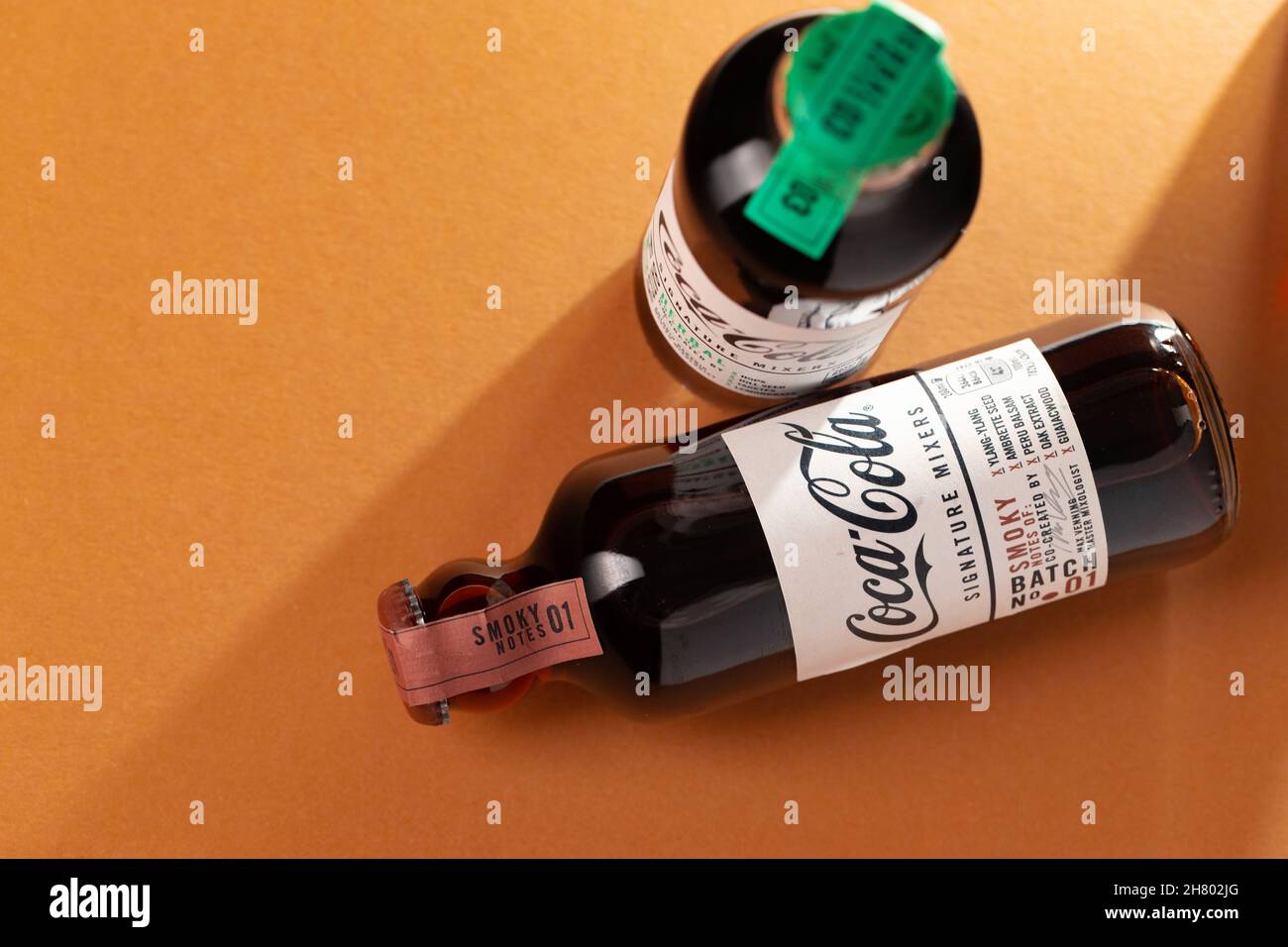 KRASNODAR, RUSSIA OCTOBER 12, 2020 Glass bottle of CocaCola