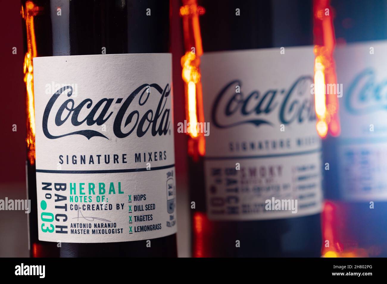 KRASNODAR, RUSSIA OCTOBER 12, 2020 Glass bottles of CocaCola