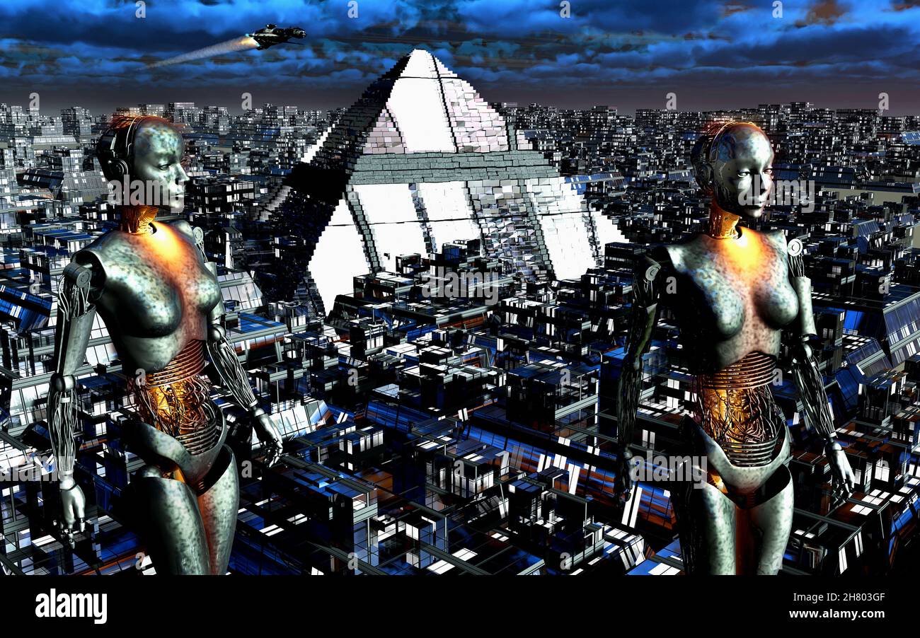 Pyramid City Run By Androids Stock Photo