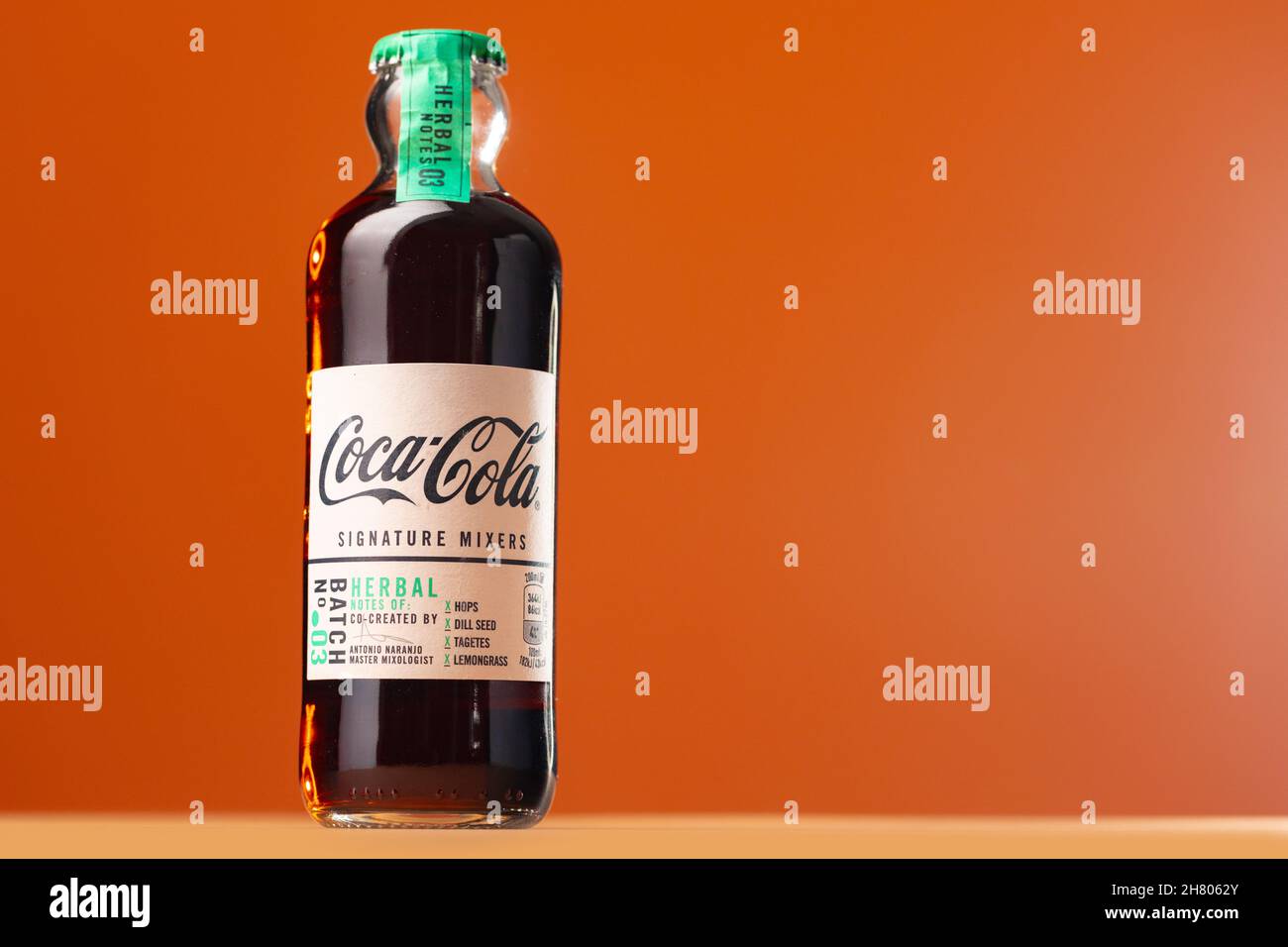 KRASNODAR, RUSSIA OCTOBER 12, 2020 Glass bottle of CocaCola