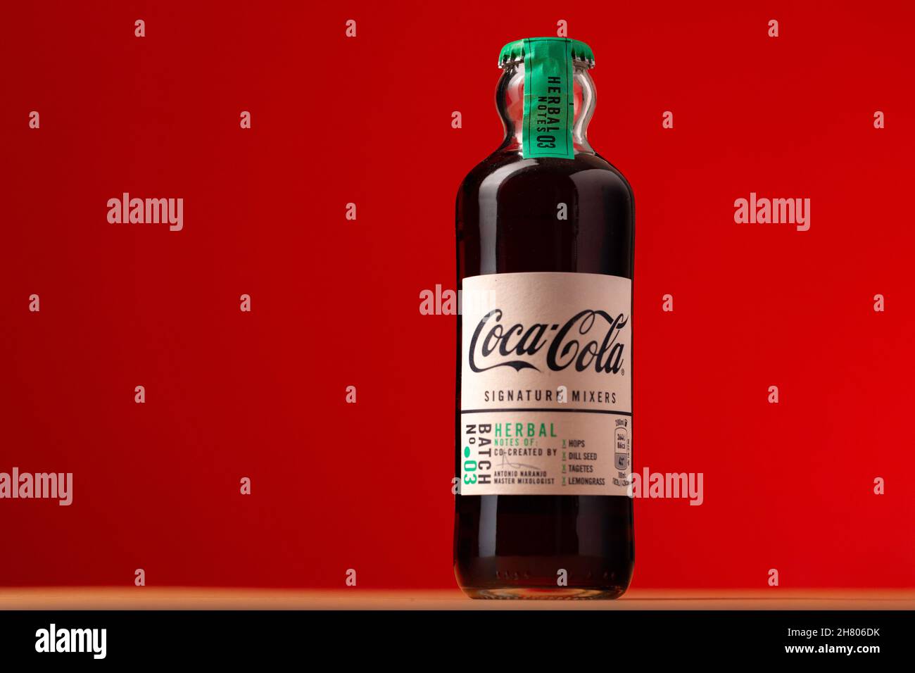 KRASNODAR, RUSSIA OCTOBER 12, 2020 Glass bottle of CocaCola