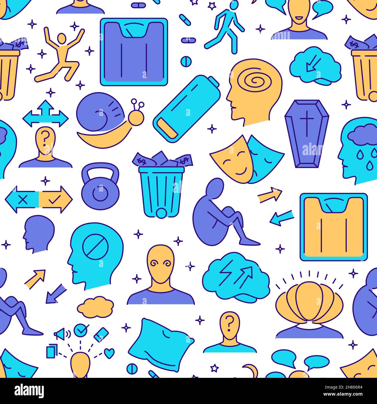 Bipolar disorder seamless pattern in colored line style Stock Vector