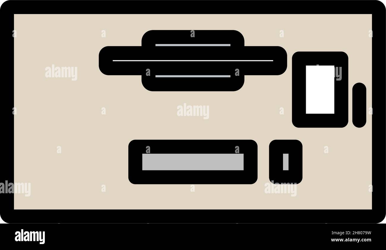 Office Table Top View Icon. Editable Bold Outline With Color Fill ...