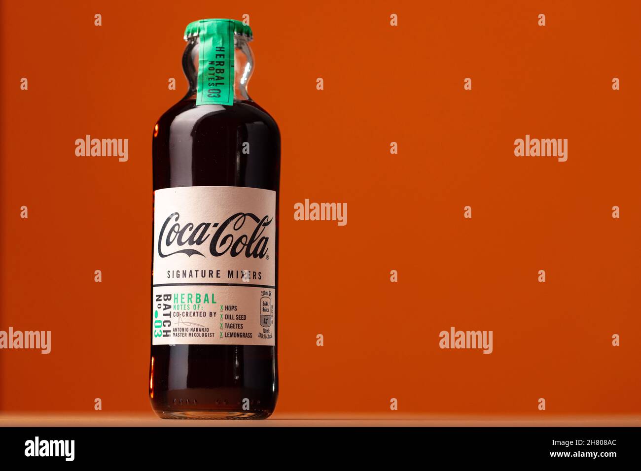 KRASNODAR, RUSSIA OCTOBER 12, 2020 Glass bottle of CocaCola