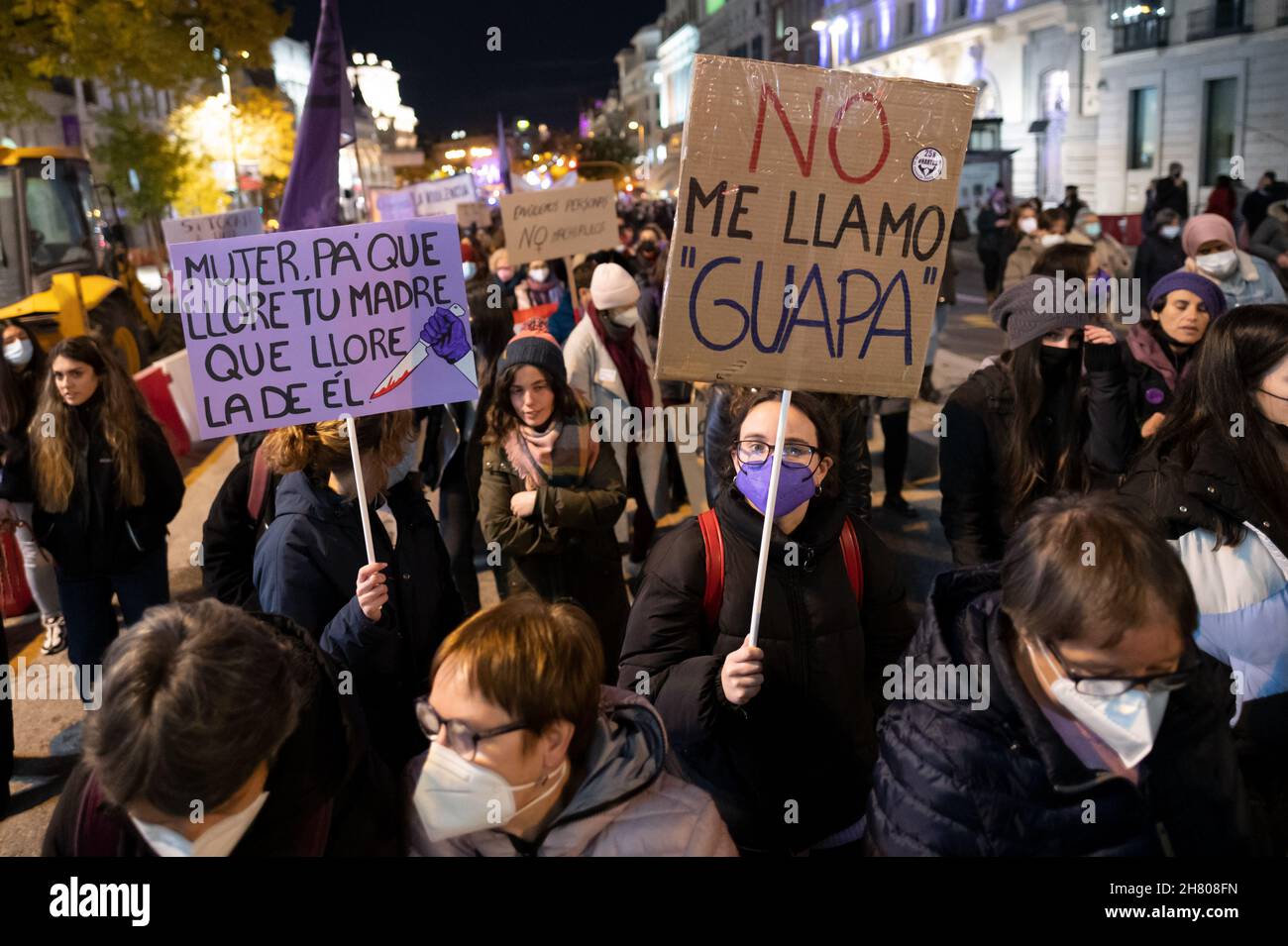 Madrid, Spain. 25th Nov, 2021. People carrying placards against machismo during a demonstration for the International Day for the Elimination of Violence Against Women. Credit: Marcos del Mazo/Alamy Live News Stock Photo