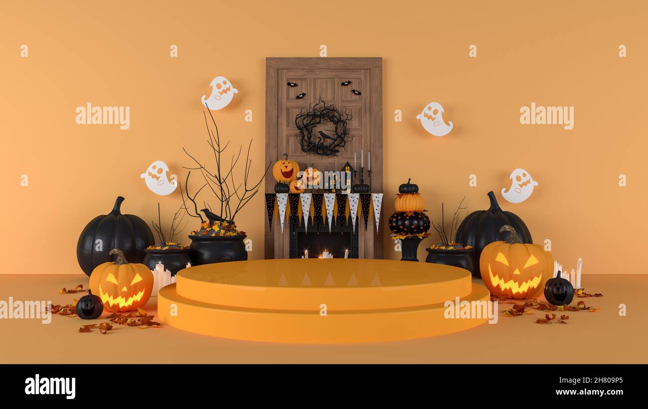 Halloween background concept podium display product promotion, 3d rendering Stock Photo