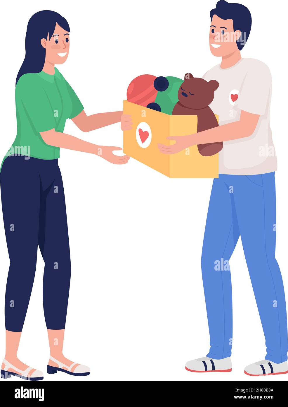 Woman giving to charity semi flat color vector characters Stock Vector