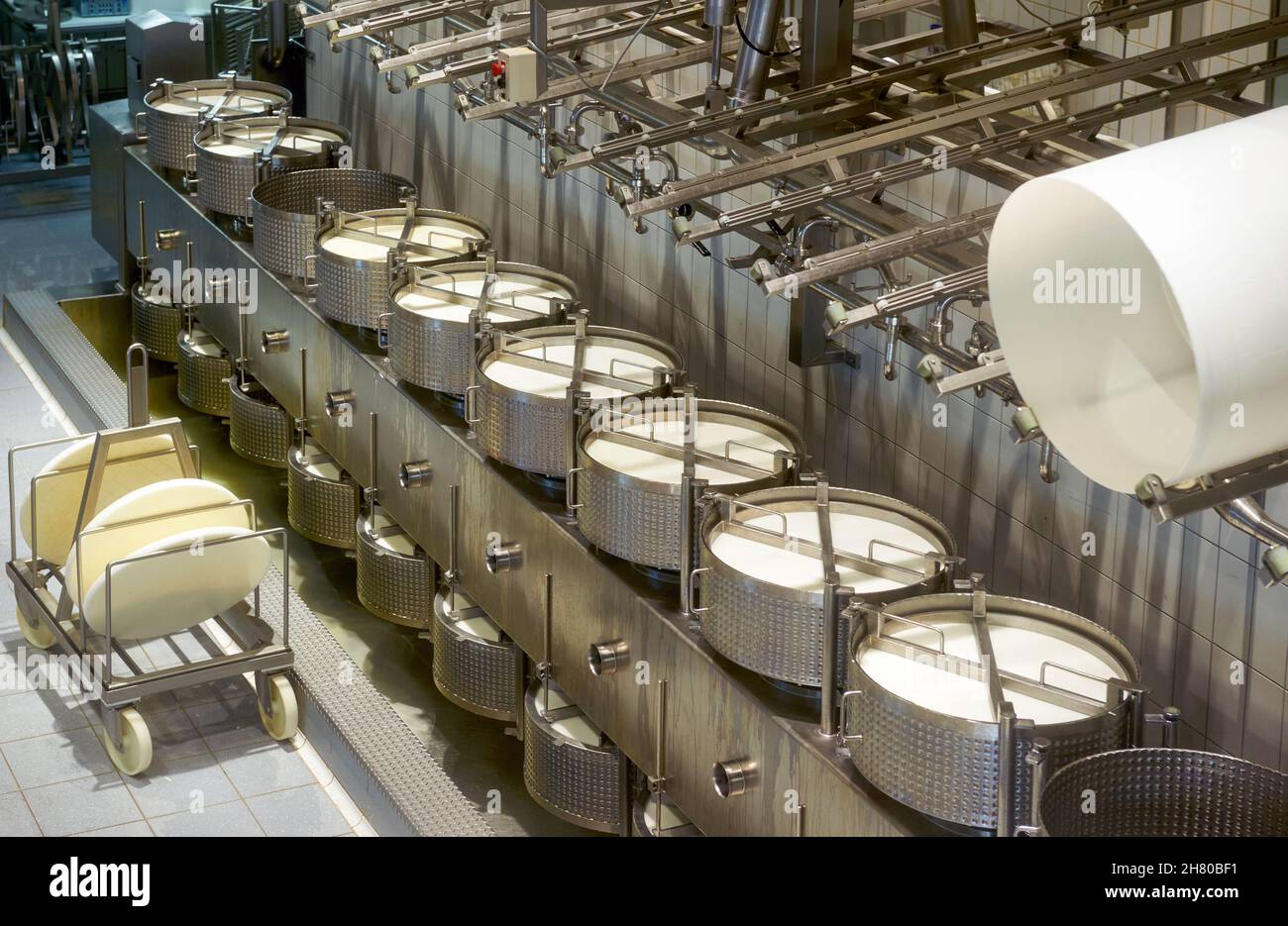 Production hall at Gruyere cheese factory. PringyGruyeres, Switzerland