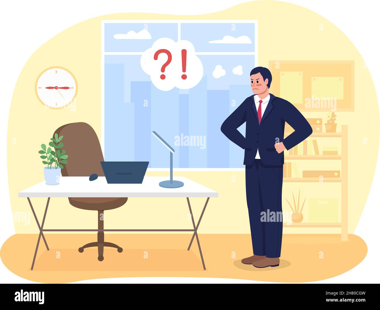 Poor attendance at work 2D vector isolated illustration Stock Vector