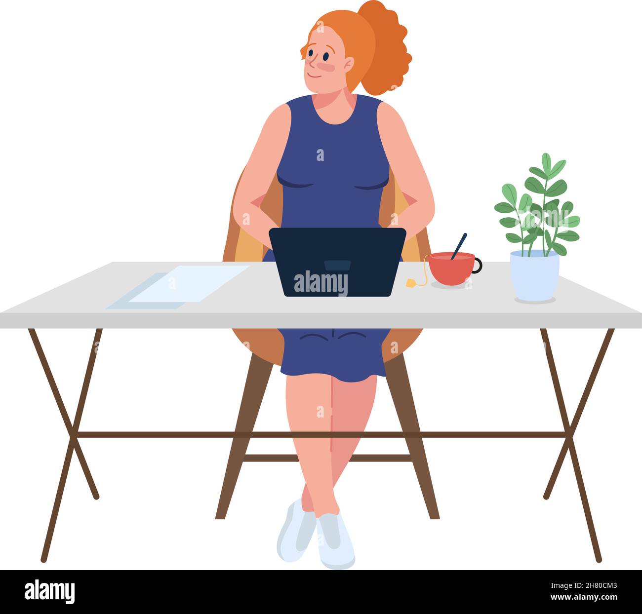 Happy manager at desk semi flat color vector character Stock Vector