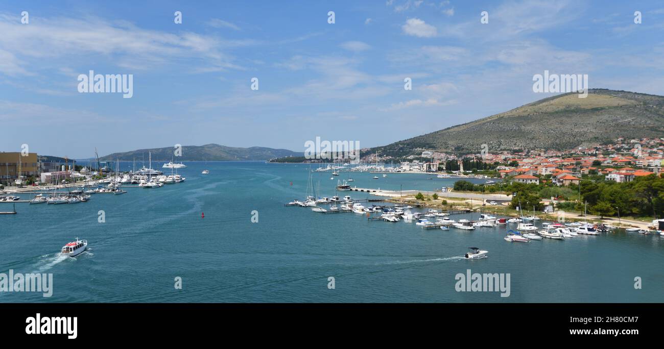 View to the south of Trogir Croatia Boats in Marina Stock Photo