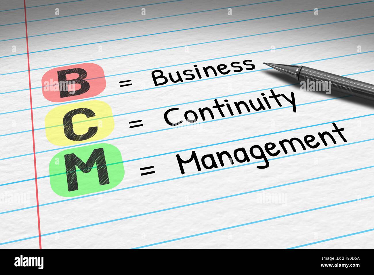 BCM - Business Continuity Management. Business acronym on note pad ...