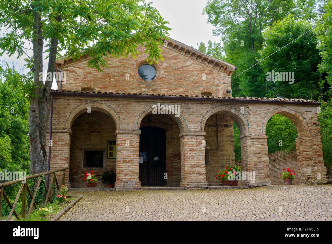 Exterior of historic church near Mondavio, Pesaro e Urbino province, Marche, italy Stock Photo