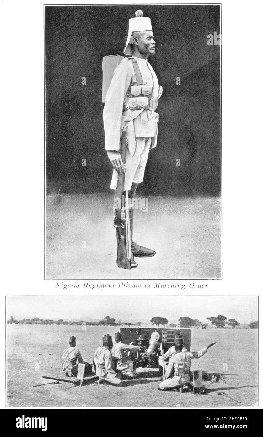 NIGERIA. Regiment private in marching order. light guns 1936 old vintage print Stock Photo