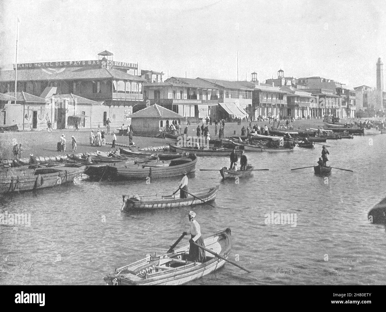 EGYPT. Port Said- The Entrance to the Canal 1895 old antique print picture Stock Photo