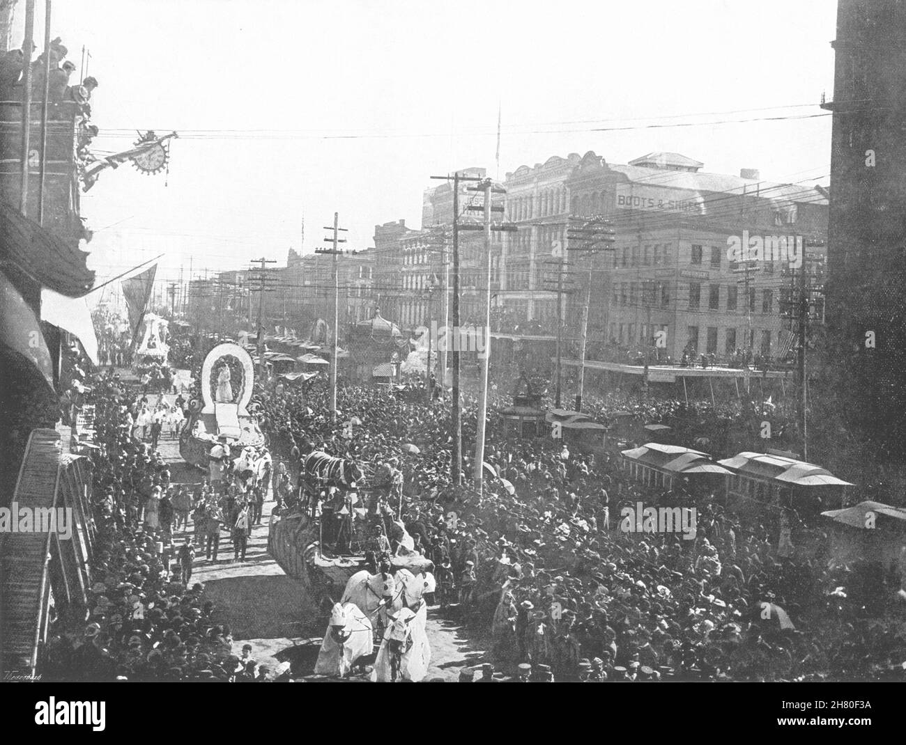 LOUISIANA. New Orleans- The Mardi- gras procession in canal street 1895 print Stock Photo