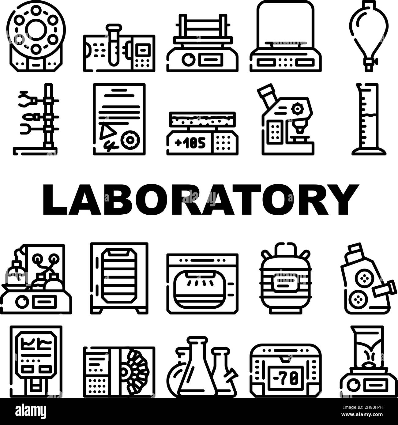 Laboratory Equipment For Analysis Icons Set Vector Stock Vector