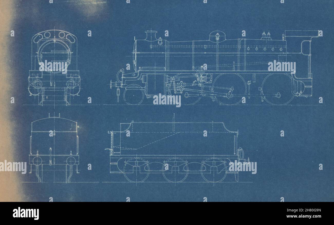 2-6-0 Locomotive section engineering drawing blueprint c1900 old antique Stock Photo