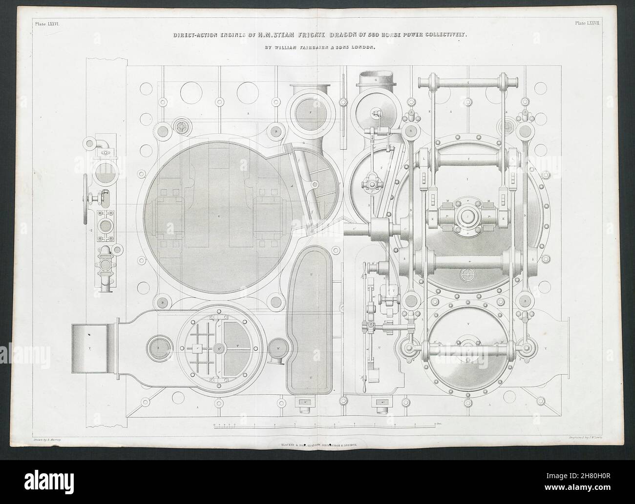 19C ENGINEERING DRAWING Direct-action engines of HM Steam Frigate Dragon 2 1847 Stock Photo