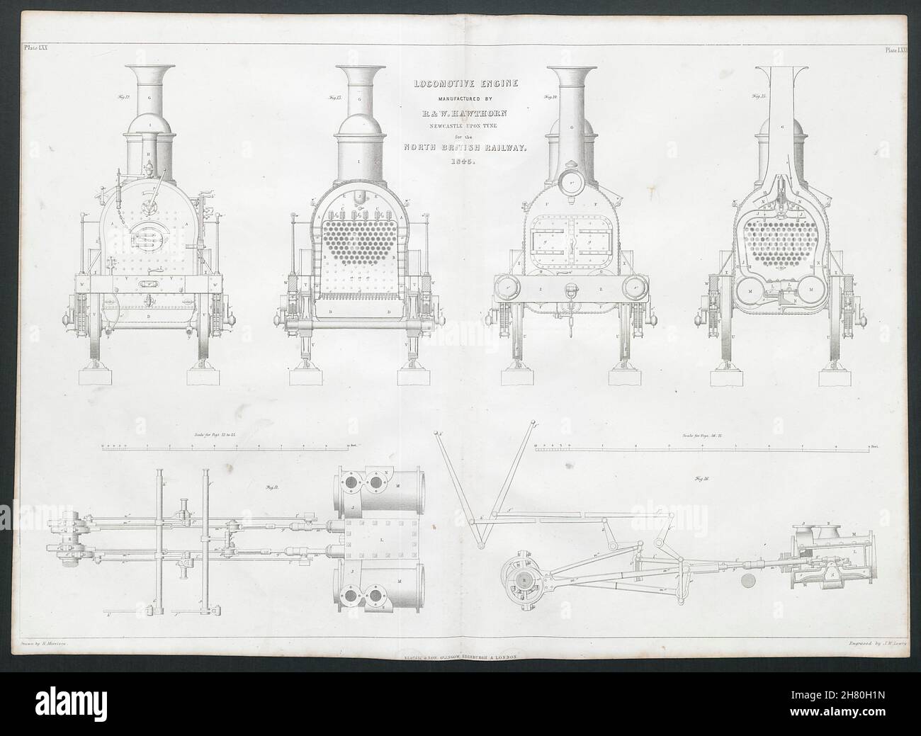 19C ENGINEERING DRAWING Locomotive engine. North British Railway ...