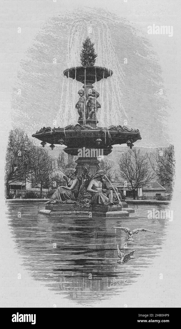 Fountain, Princes Square. Launceston. Australia 1890 old antique print picture Stock Photo