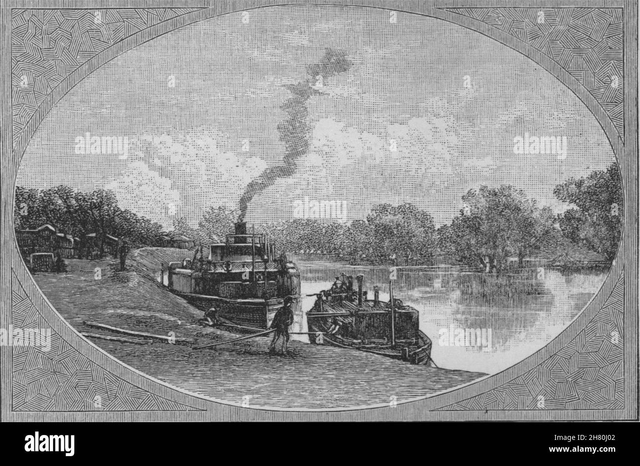 The River Darling at Bourke. The Murray river basin. Australia 1890 old print Stock Photo