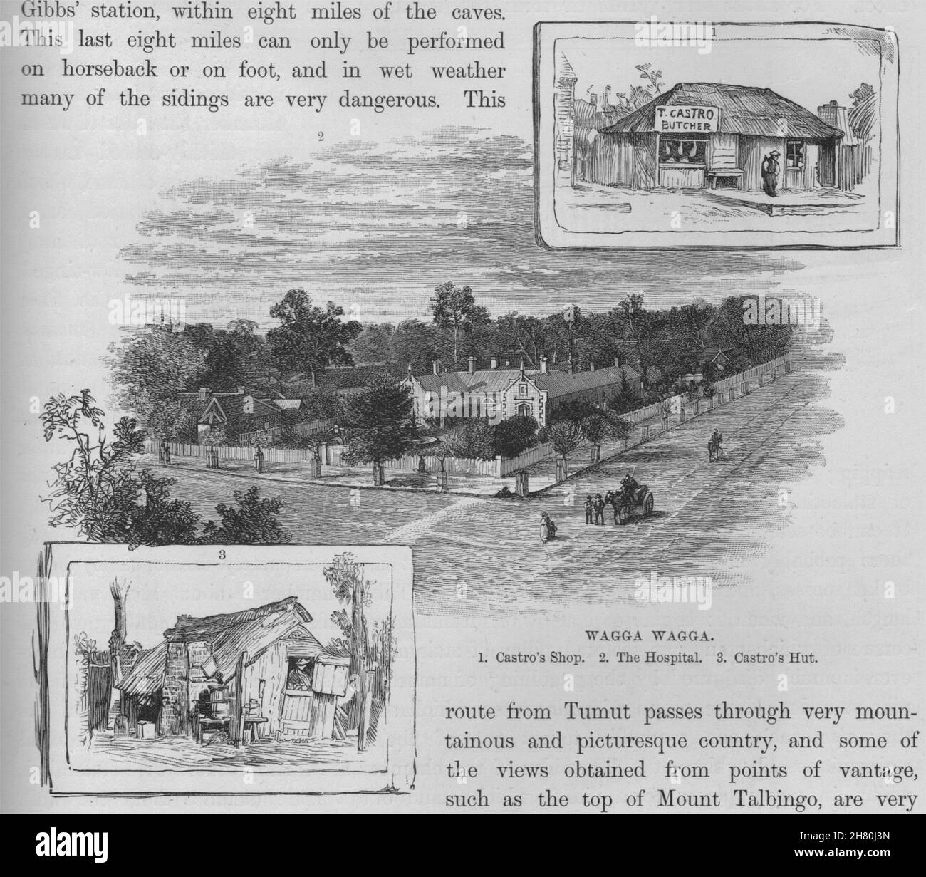 Castro's Shop, The Hospital & Castro's Hut,Wagga Wagga. Australia 1890 print Stock Photo