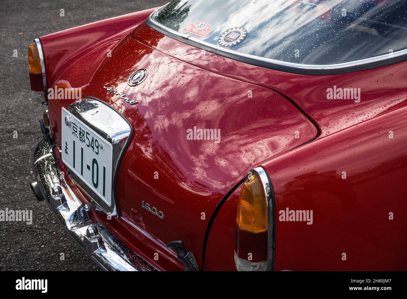 Close up detail of a red Alfa Romeo Giulietta Sprint classic Italian