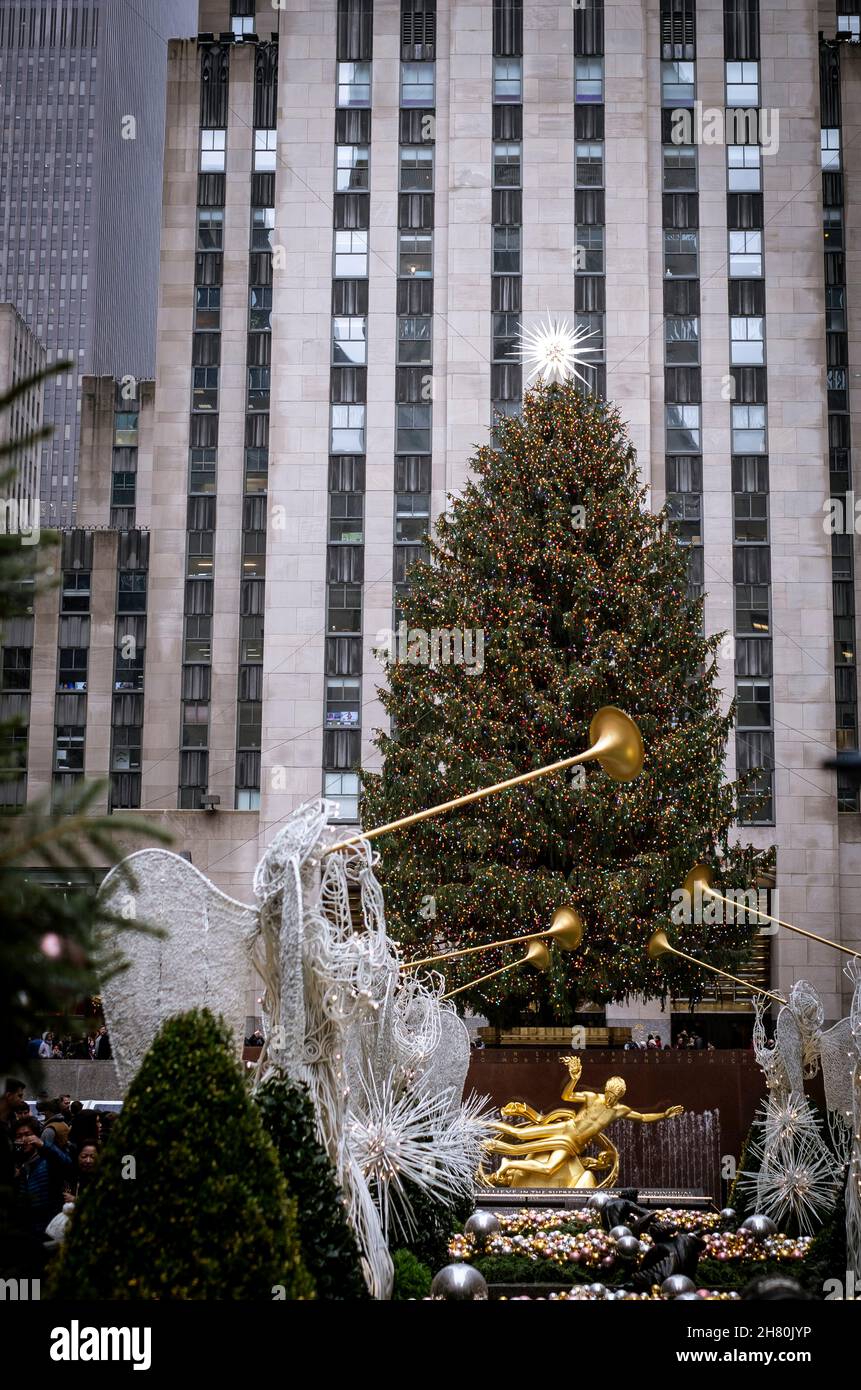 Christmas Tree at Rockefeller Center New York City Manhatten Stock