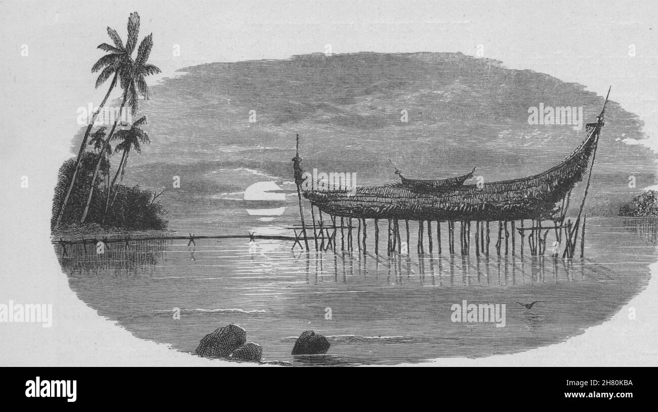 A New Guinea Temple. New Guinea 1890 old antique vintage print picture Stock Photo