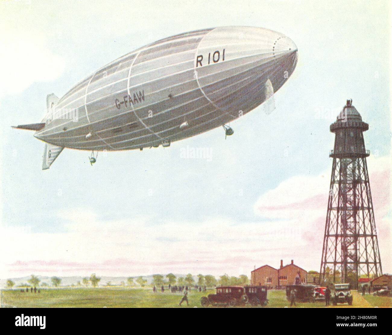AIRCRAFT. R 101 discharging ballast as she leaves the mast 1930 old print Stock Photo