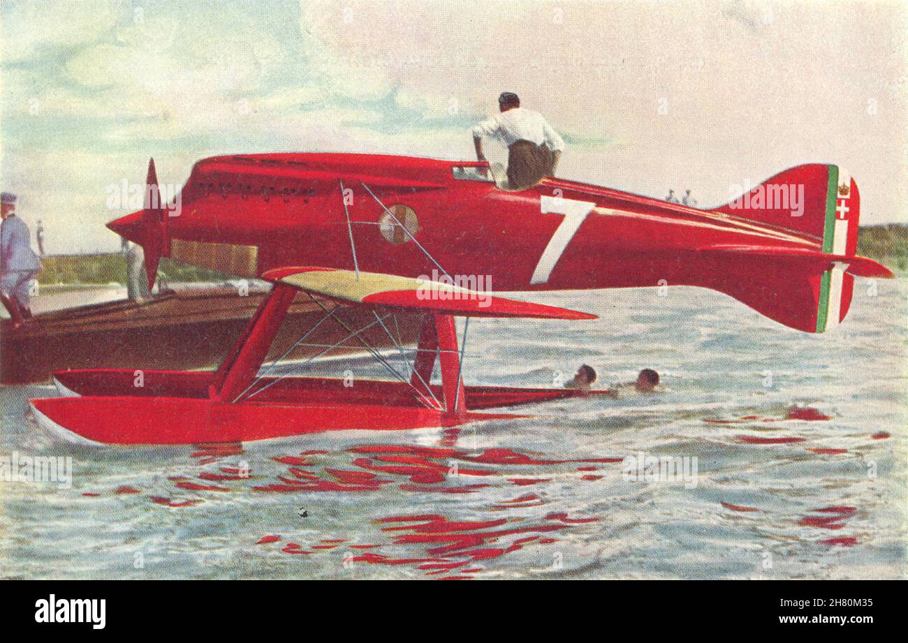 ITALY. Macchi 52-Italian racing seaplane, 1929 1930 old vintage print picture Stock Photo