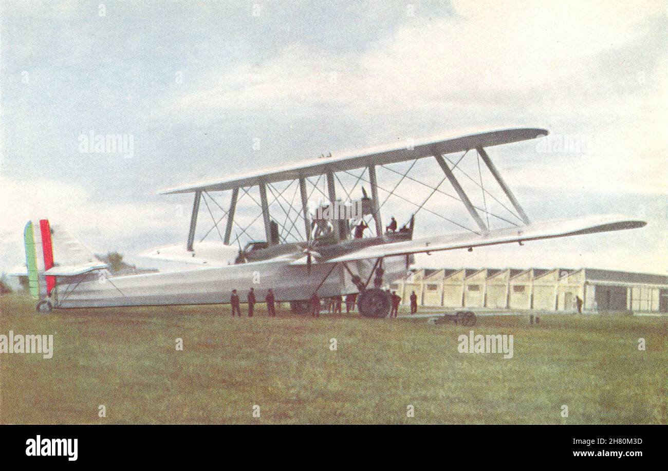 ITALY. Caproni 6-engined biplane(Italian) 1930 old vintage print picture Stock Photo
