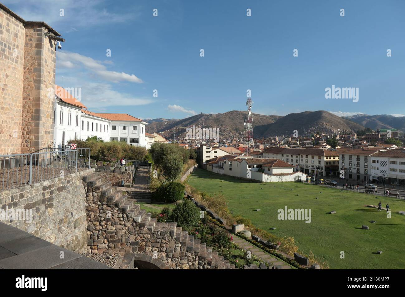 Cuzco Peru centre of town steps step ground rocks hills hill mountain ...