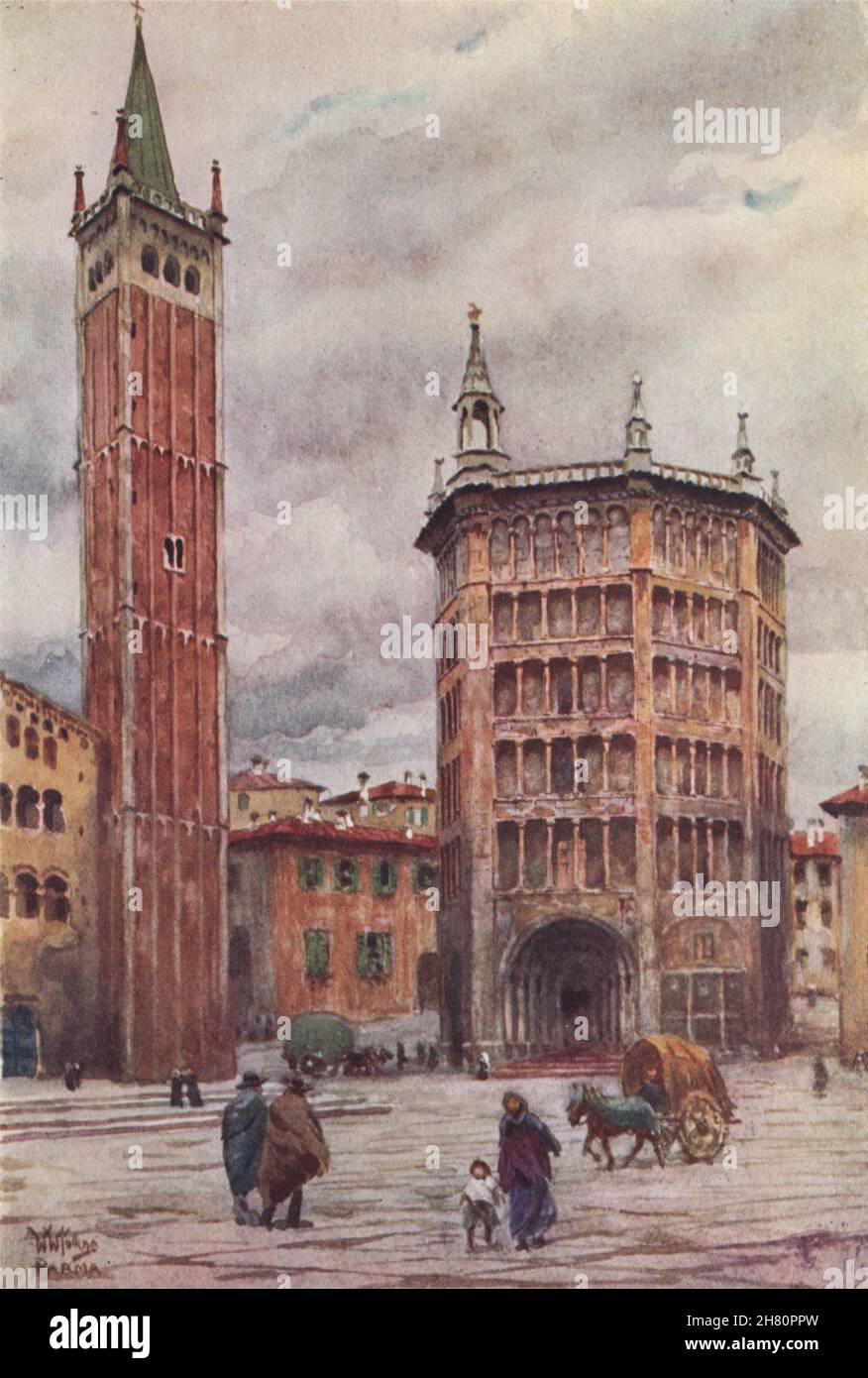 'The Cathedral and Baptistery, Parma' by William Wiehe Collins. Italy 1911 Stock Photo