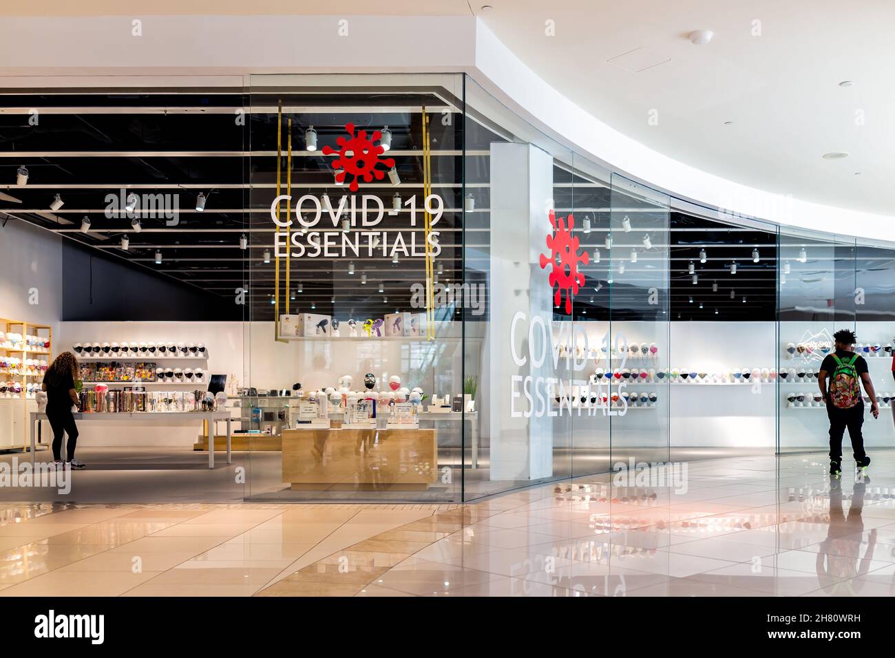 Miami, USA July 19, 2021 Sign for covid19 essentials store shop