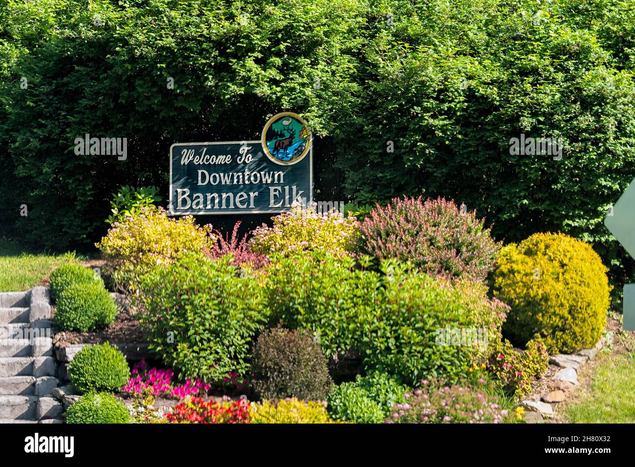 Banner Elk, USA June 23, 2021 to downtown Banner Elk sign in