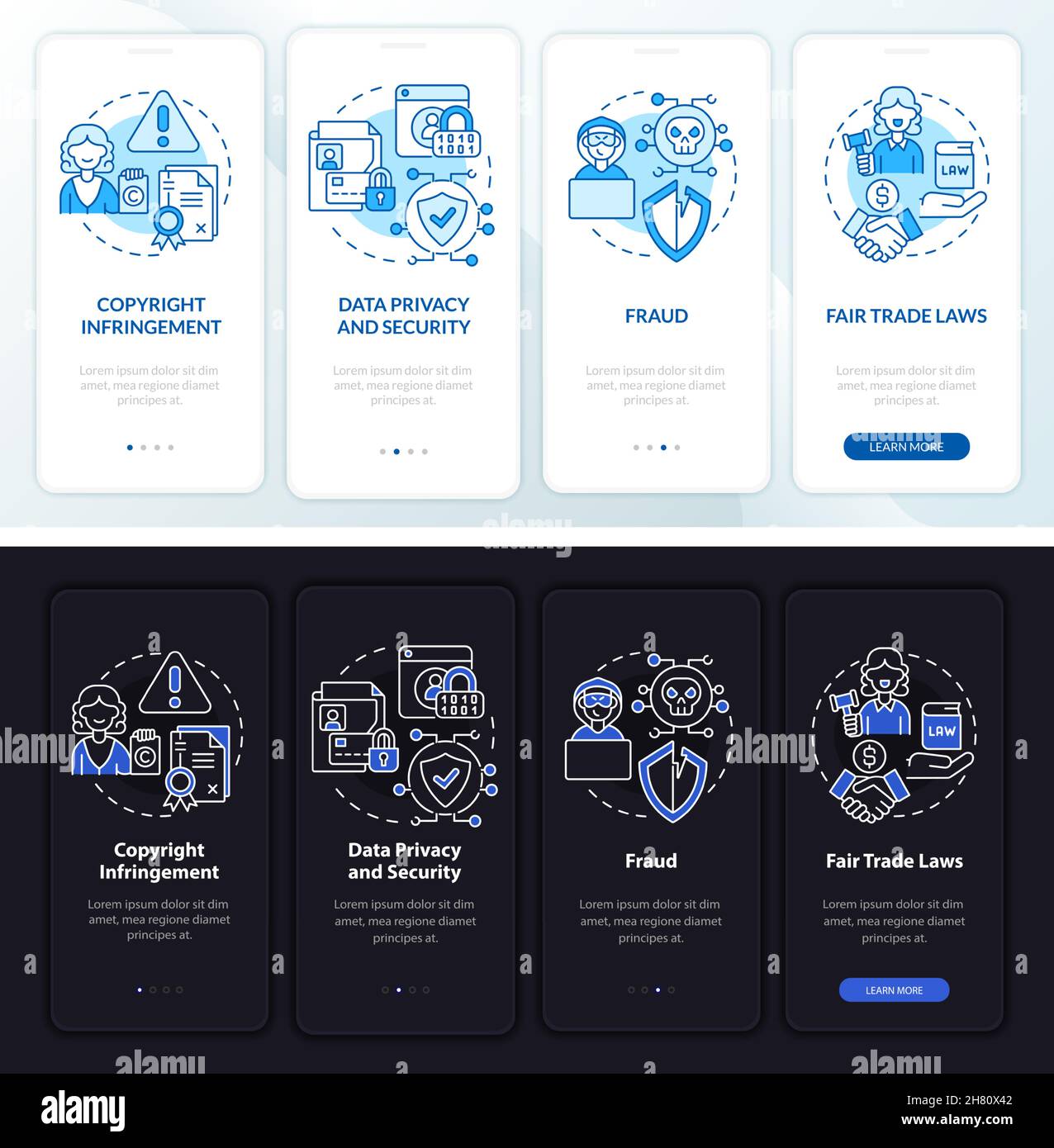 Online business risks onboarding mobile app page screen Stock Vector