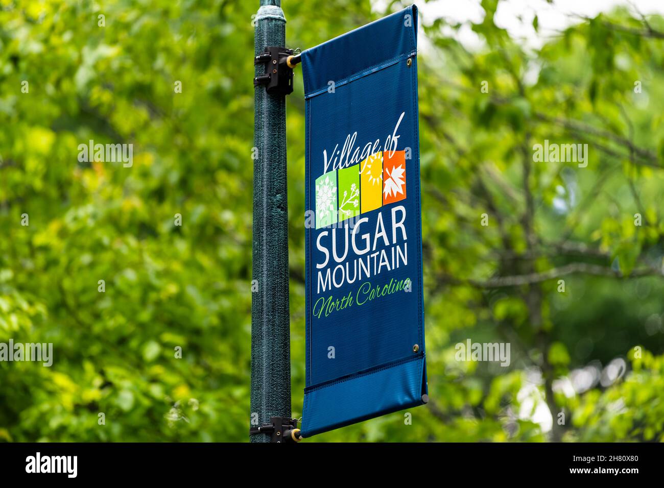 Banner Elk, USA June 23, 2021 Banner sign closeup at entrance to