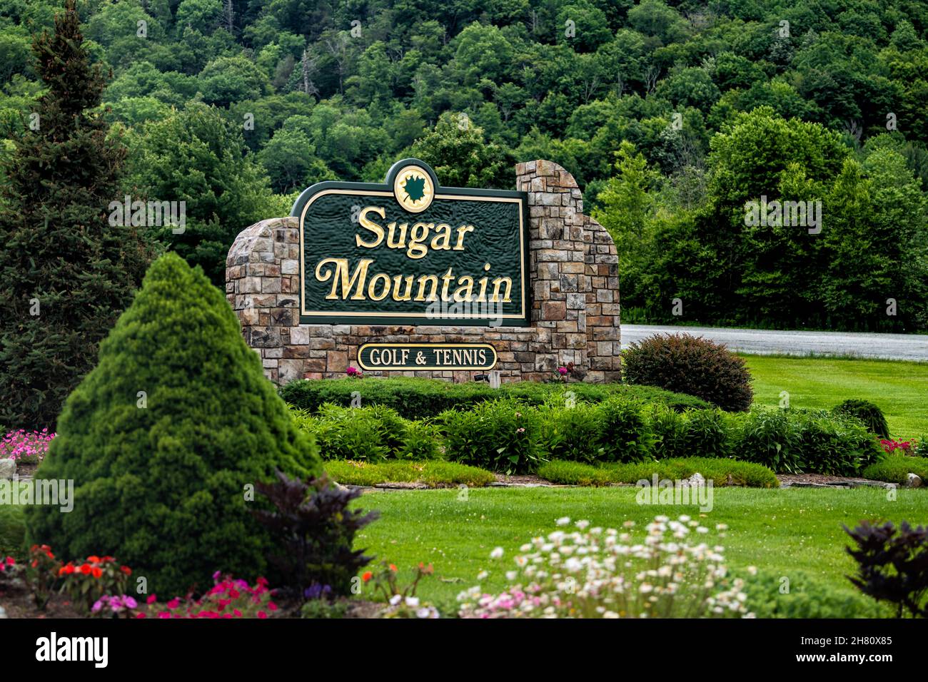 Banner Elk, USA June 23, 2021 Downtown Banner Elk with sign to Sugar