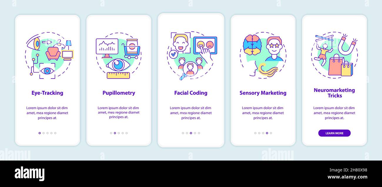 Neuromarketing techniques onboarding mobile app page screen Stock Vector
