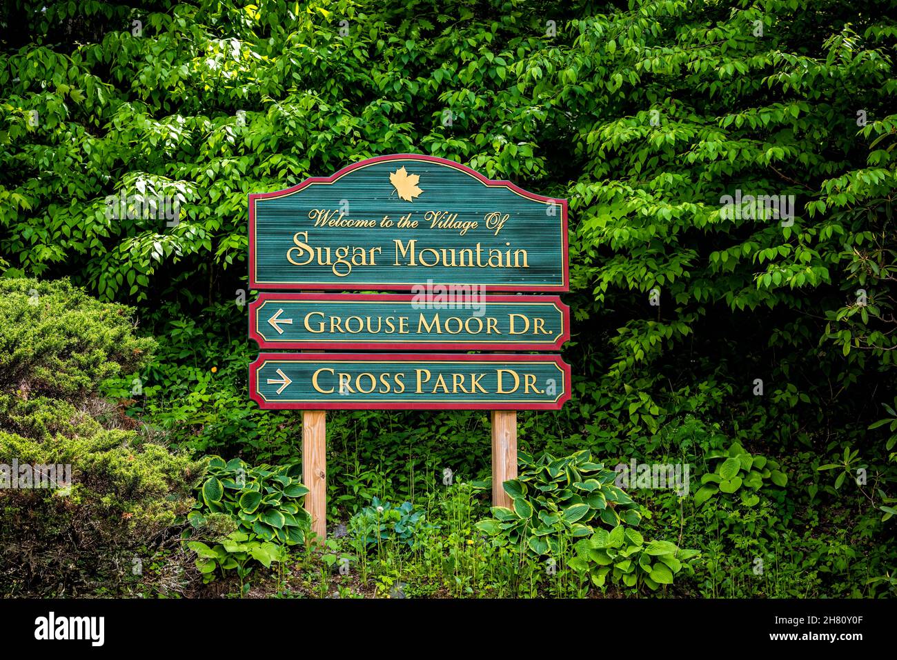 Banner Elk, USA May 27, 2021 Downtown Banner Elk with sign